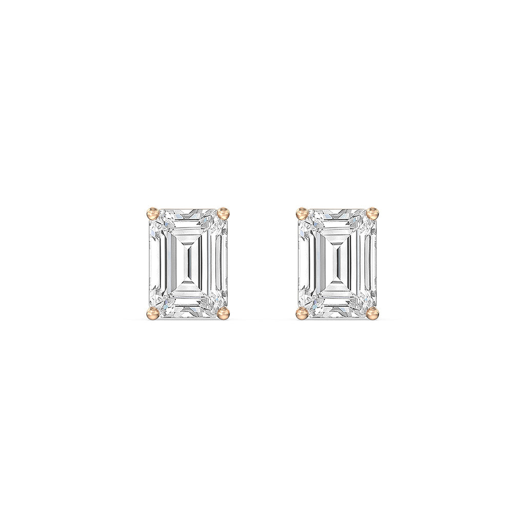 Classic Emerald Stud Earrings (F/G VS+) with 14KT Rose Gold / Lab / 1/2 Cut Diamond in 14KT Rose Gold / Lab / 1/2 view 4
