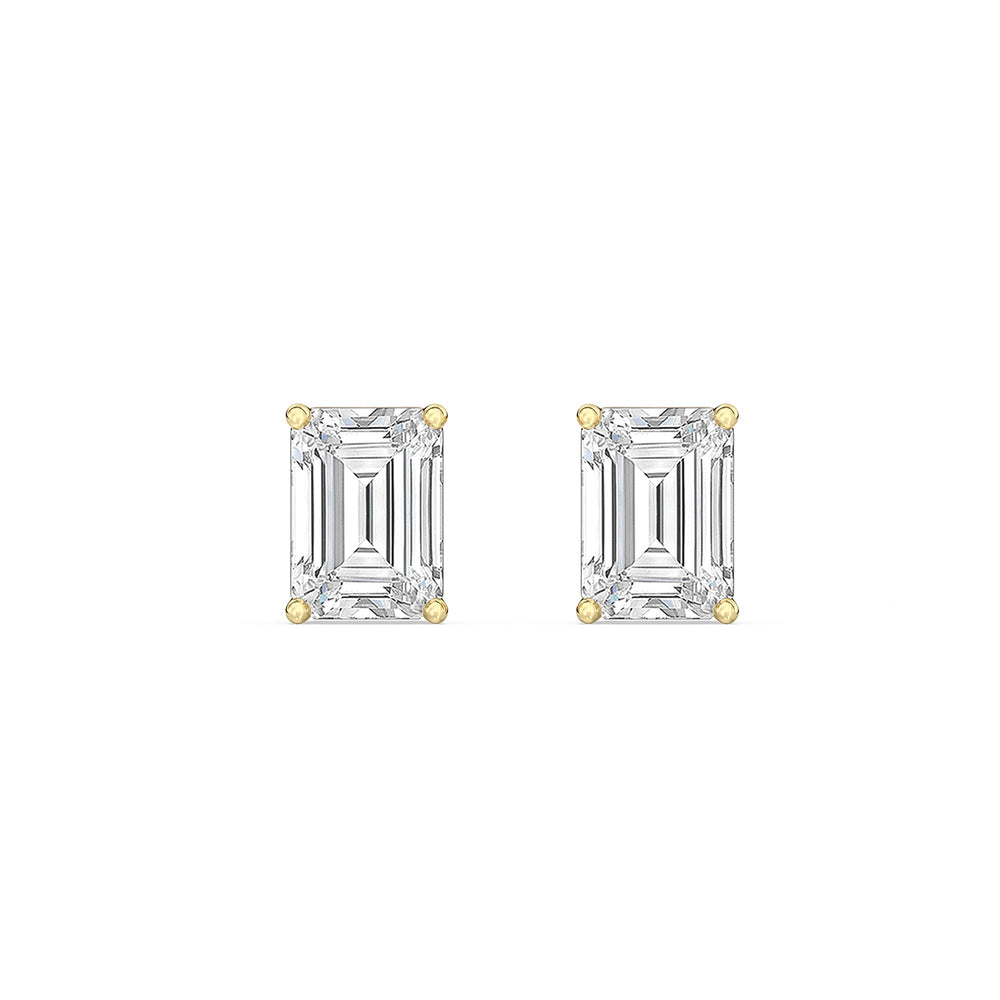 Classic Emerald Stud Earrings (F/G VS+) with 14KT Yellow Gold / Lab / 1/2 Cut Diamond in 14KT Yellow Gold / Lab / 1/2 view 4
