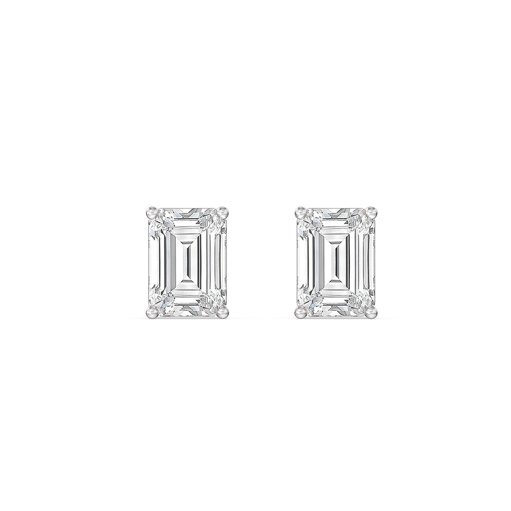 Classic Emerald Stud Earrings (F/G VS+) with 14KT White Gold / Lab / 1/2 Cut Diamond in 14KT White Gold / Lab / 1/2 view 4
