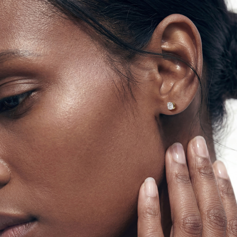 Classic Cushion Stud Earrings with 14KT Rose Gold / Lab / 1 Cut Diamond in 14KT Rose Gold / Lab / 1 view 2
