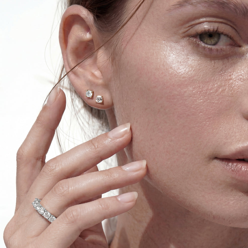 Classic Cushion Stud Earrings with 14KT White Gold / Lab / 1 Cut Diamond in 14KT White Gold / Lab / 1 view 3
