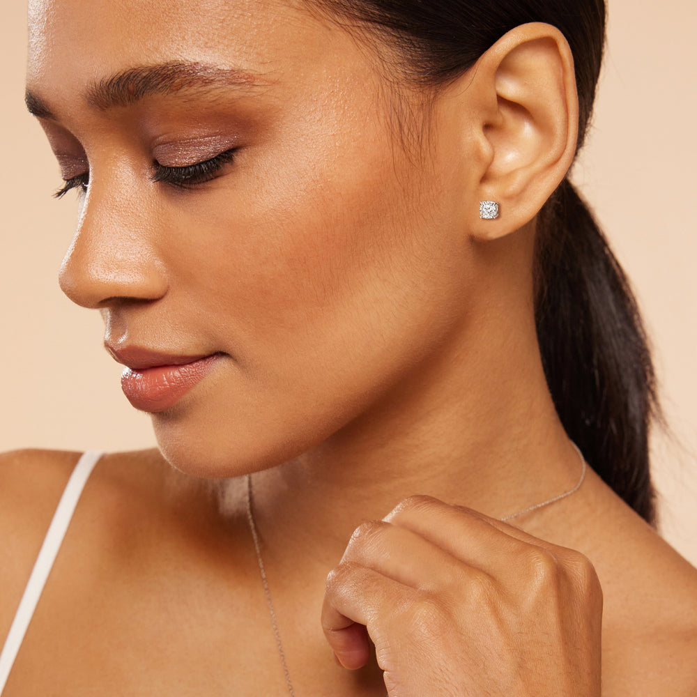 Classic Cushion Stud Earrings with 14KT Rose Gold / Lab / 1 1/2 Cut Diamond in 14KT Rose Gold / Lab / 1 1/2 view 3
