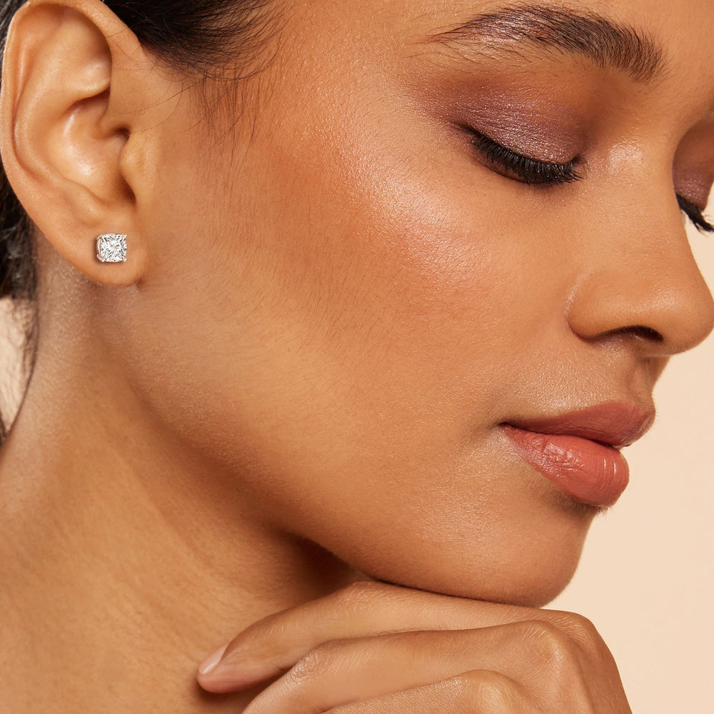 Classic Cushion Stud Earrings with 14KT Rose Gold / Lab / 1 1/2 Cut Diamond in 14KT Rose Gold / Lab / 1 1/2 view 2
