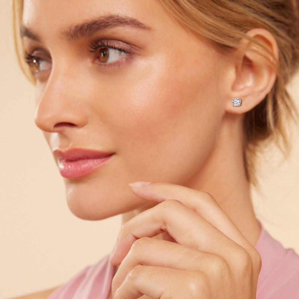 Classic Cushion Stud Earrings with 14KT Rose Gold / Lab / 2 Cut Diamond in 14KT Rose Gold / Lab / 2 view 3
