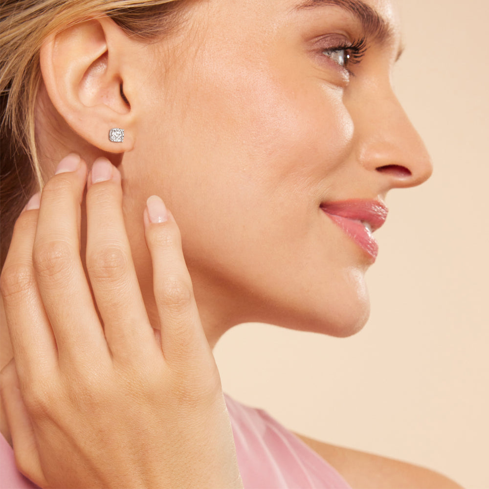 Classic Cushion Stud Earrings with 14KT Yellow Gold / Lab / 2 Cut Diamond in 14KT Yellow Gold / Lab / 2 view 2
