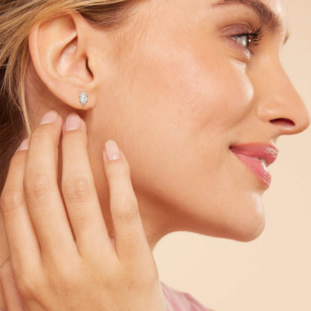 Classic Marquise Stud Earrings with 14KT Rose Gold / Lab / 1 Cut Diamond in 14KT Rose Gold / Lab / 1 view 2
