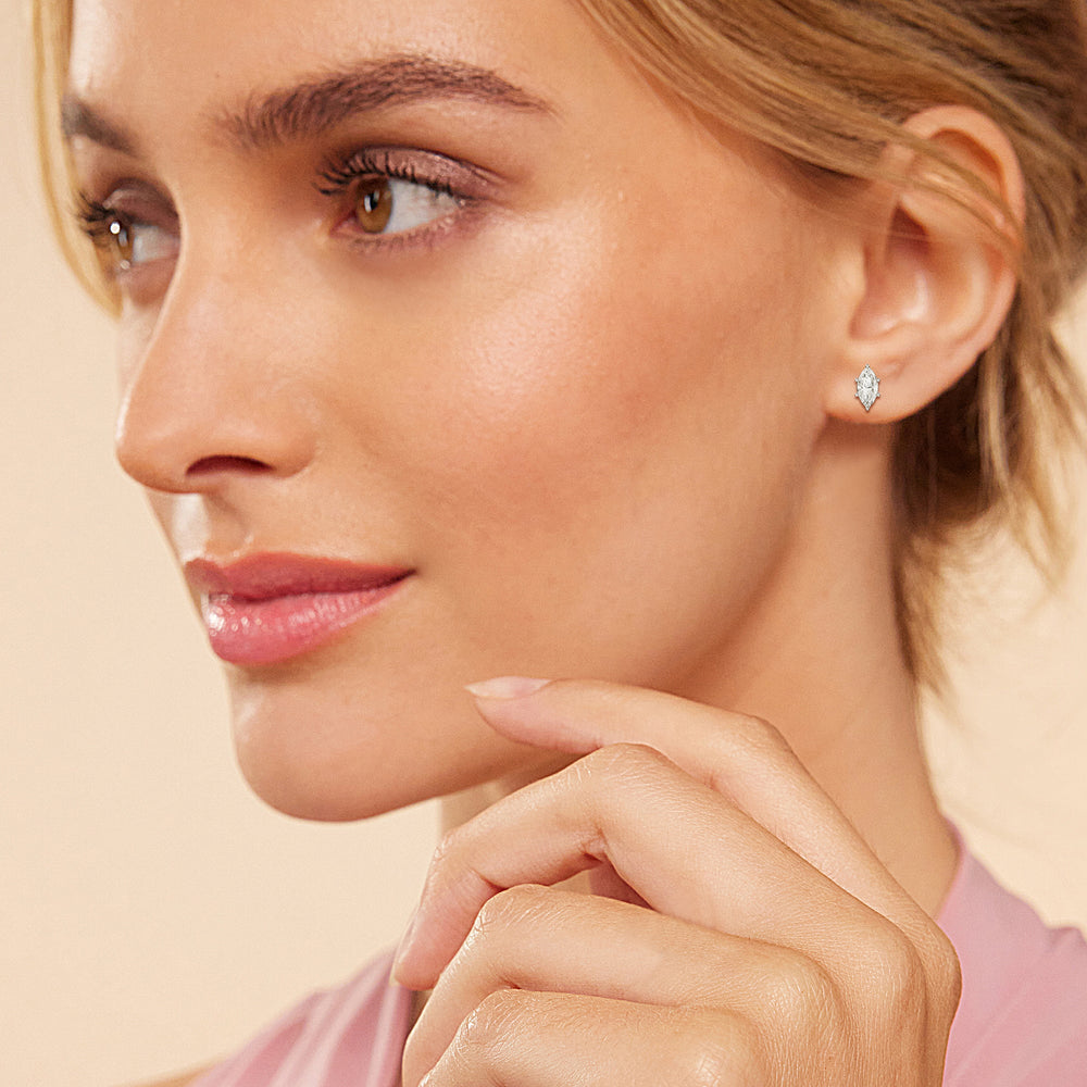 Classic Marquise Stud Earrings with 14KT Rose Gold / Lab / 1 Cut Diamond in 14KT Rose Gold / Lab / 1 view 3
