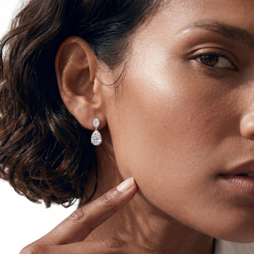 Elegance Oval and Pear Drop Studs with 18KT Rose Gold / Lab / 2 Cut Diamond in 14KT Rose Gold / Lab / 2 view 2
