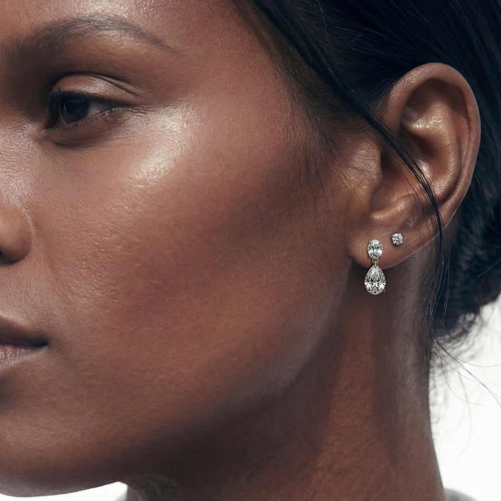 Elegance Oval and Pear Drop Studs with 18KT Yellow Gold / Lab / 2 Cut Diamond in 14KT Yellow Gold / Lab / 2 view 3
