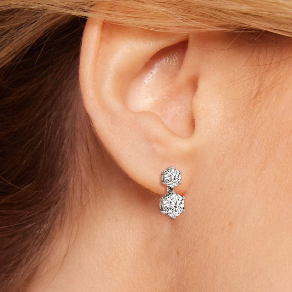 Diamond Duo Stud Earrings with 18KT Rose Gold / Lab / 4 Cut Diamond in 14KT Rose Gold / Lab / 4 view 2
