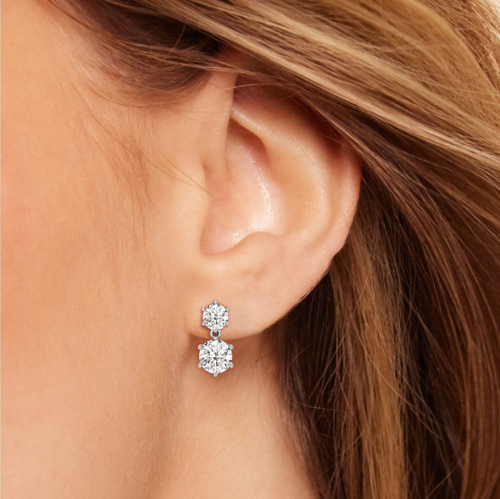 Diamond Duo Stud Earrings with 18KT White Gold / Lab / 4 Cut Diamond in 14KT White Gold / Lab / 4 view 3
