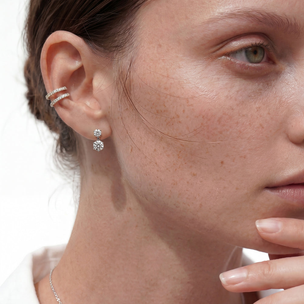 Diamond Duo Stud Earrings with 18KT Rose Gold / Lab / 4 Cut Diamond in 14KT Rose Gold / Lab / 4 view 3
