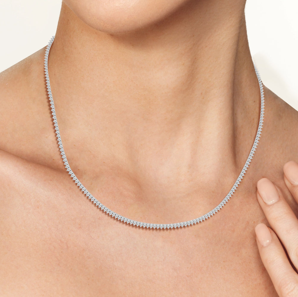 Classic Three Prong Diamond Tennis Necklace with 4 Cut Diamond in 14KT White Gold view 7
