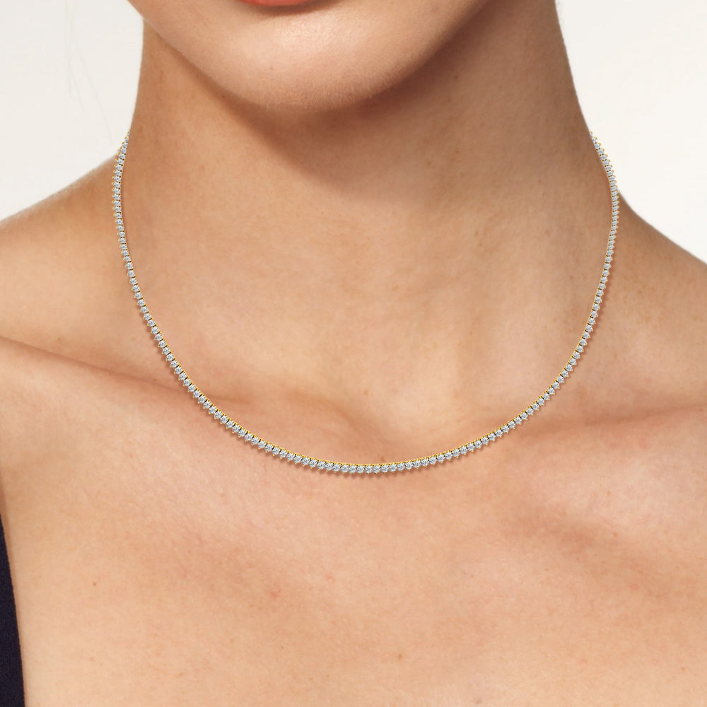 Classic Three Prong Diamond Tennis Necklace with 6 Cut Diamond in 14KT Yellow Gold view 7
