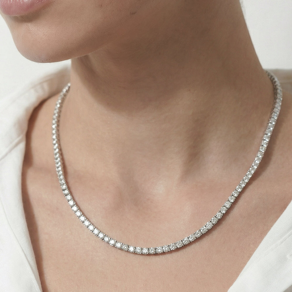 Classic Four Prong Diamond Tennis Necklace with 7 Cut Diamond in 14KT Yellow Gold view 2
