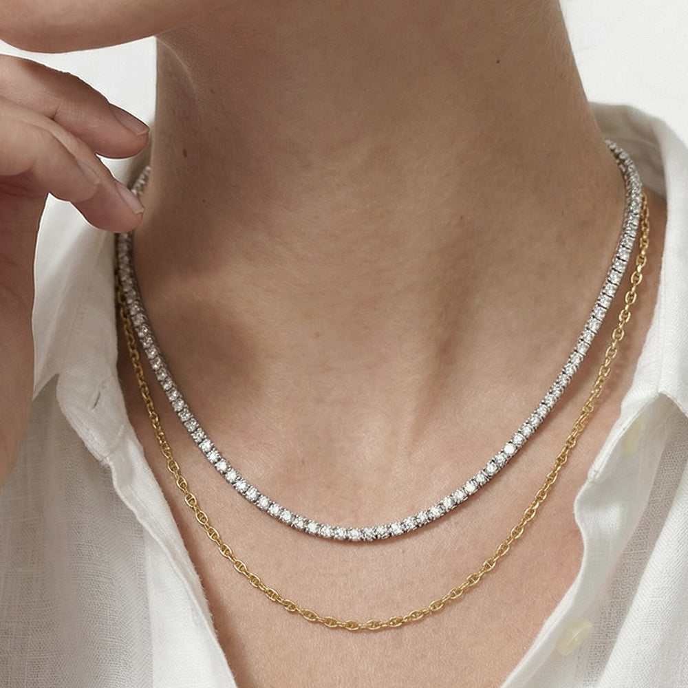 Classic Four Prong Diamond Tennis Necklace with 7 Cut Diamond in 14KT Yellow Gold view 3
