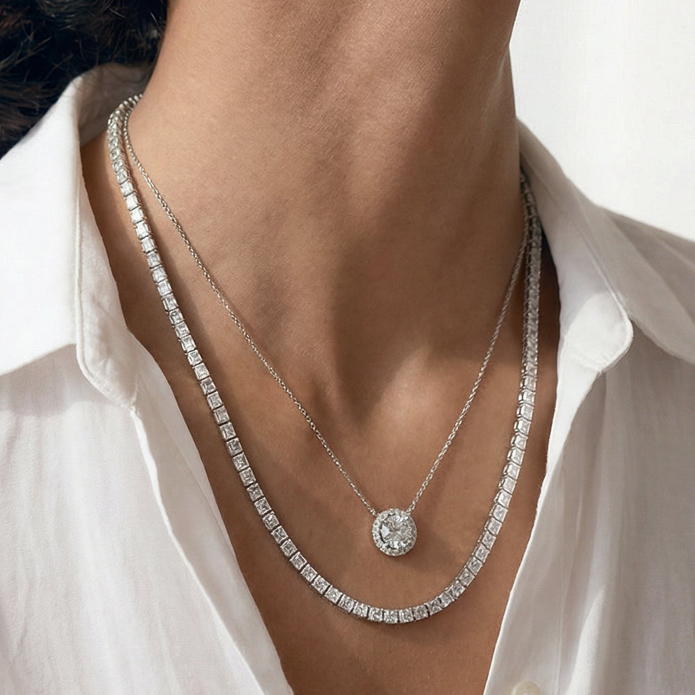 Emerald East West Diamond Tennis Necklace with 9 1/4 Cut Diamond in 14KT Yellow Gold view 8
