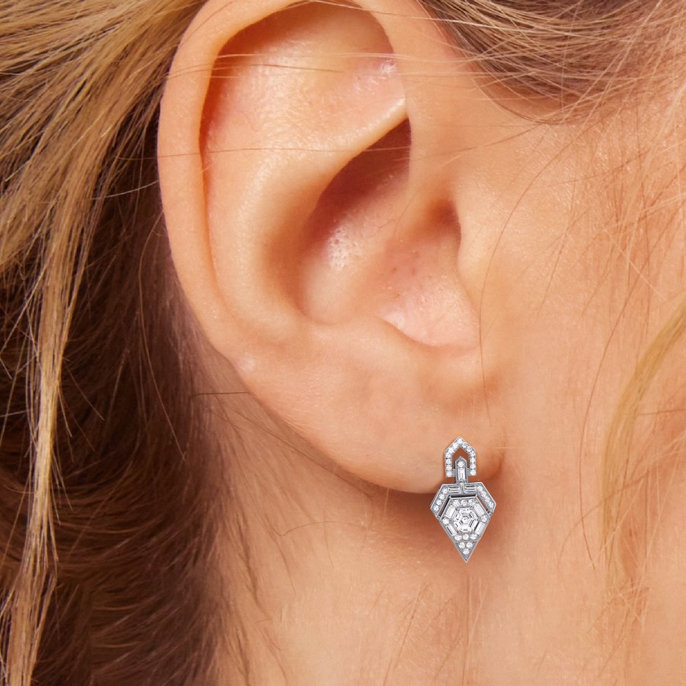 The Ziggurat Earrings with 18KT Rose Gold / Lab / 2 Cut Diamond in 14KT Rose Gold / Lab / 2 view 3
