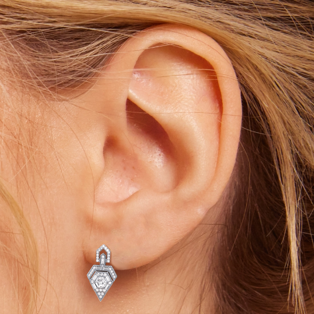 The Ziggurat Earrings with 18KT Rose Gold / Lab / 2 Cut Diamond in 14KT Rose Gold / Lab / 2 view 4
