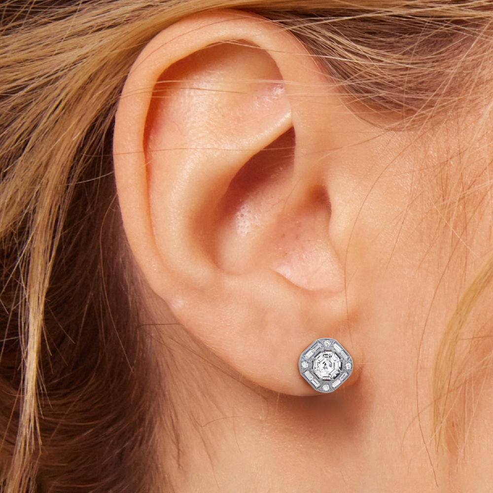 The Liberty Earrings with 18KT White Gold / Lab / 2 Cut Diamond in 14KT White Gold / Lab / 2 view 3
