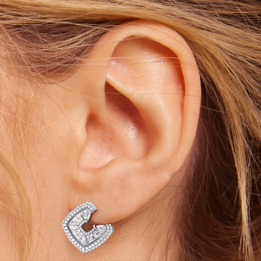The Streamline Moderne Earrings with 18KT Rose Gold / Lab / 4 1/4 Cut Diamond in 14KT Rose Gold / Lab / 4 1/4 view 4
