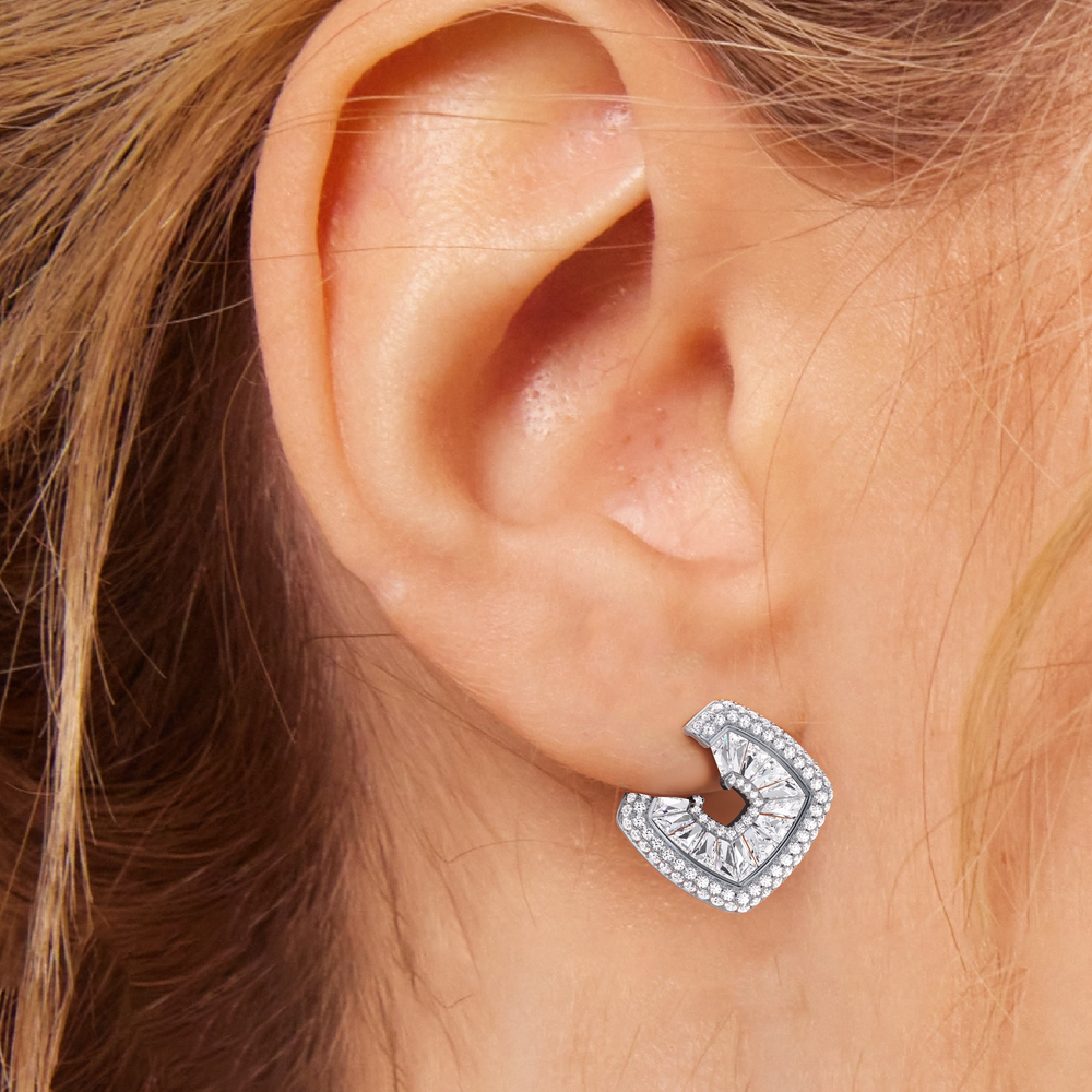 The Streamline Moderne Earrings with 18KT Yellow Gold / Lab / 4 1/4 Cut Diamond in 14KT Yellow Gold / Lab / 4 1/4 view 3
