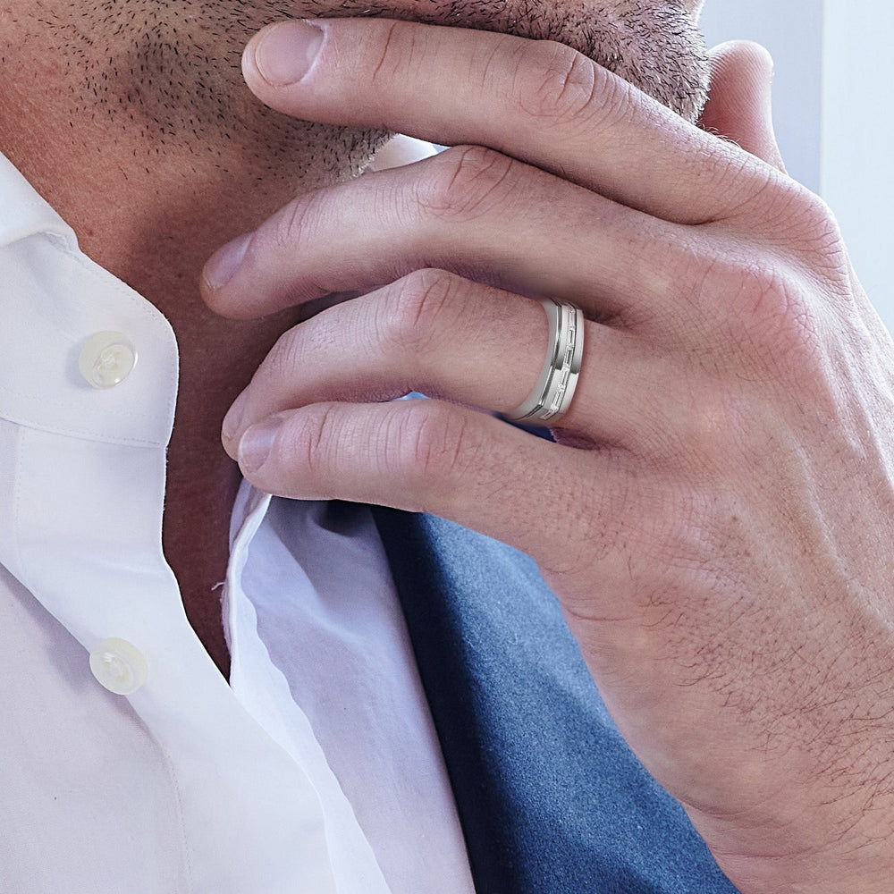 Diamond Channel Beveled Men's Ring – With Clarity