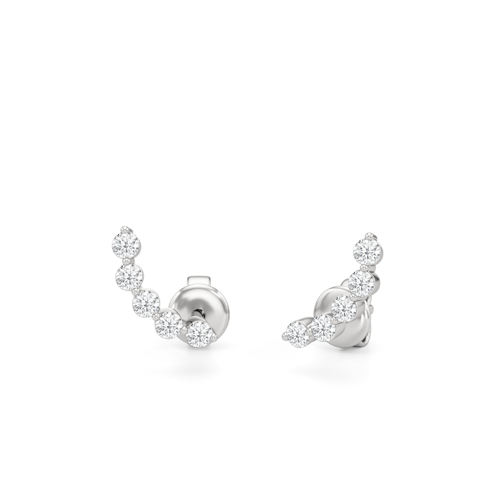 Curved Trail Diamond Climber Earrings with 14KT White Gold / Right Cut Diamond in 14KT White Gold / Right view 1
