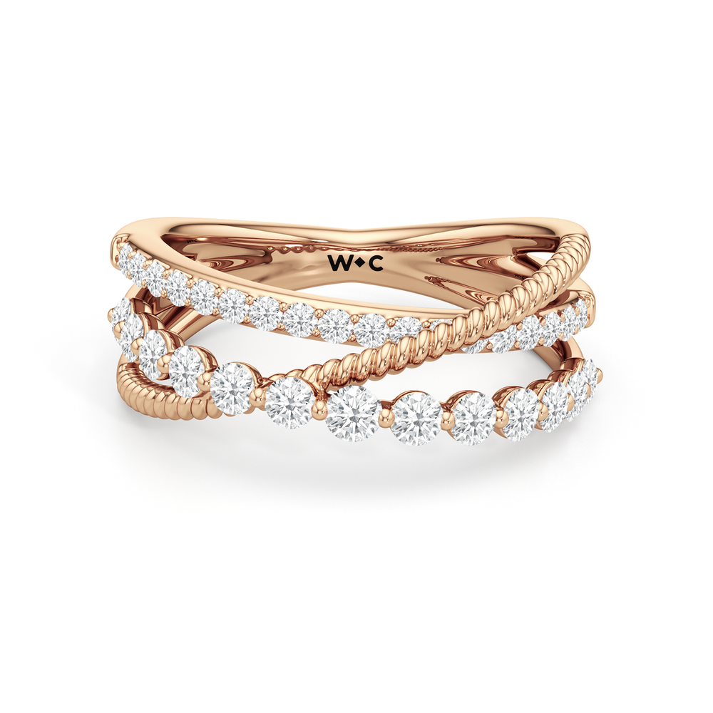 Triple Hoop Diamond Ring with 14KT Rose Gold / Lab / 3/4 Cut Diamond in 14KT Rose Gold / Lab / 3/4 view 1
