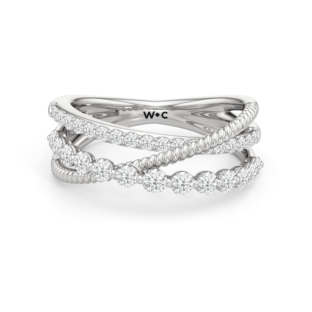 Triple Hoop Diamond Ring with 14KT White Gold / Lab / 3/4 Cut Diamond in 14KT White Gold / Lab / 3/4 view 1
