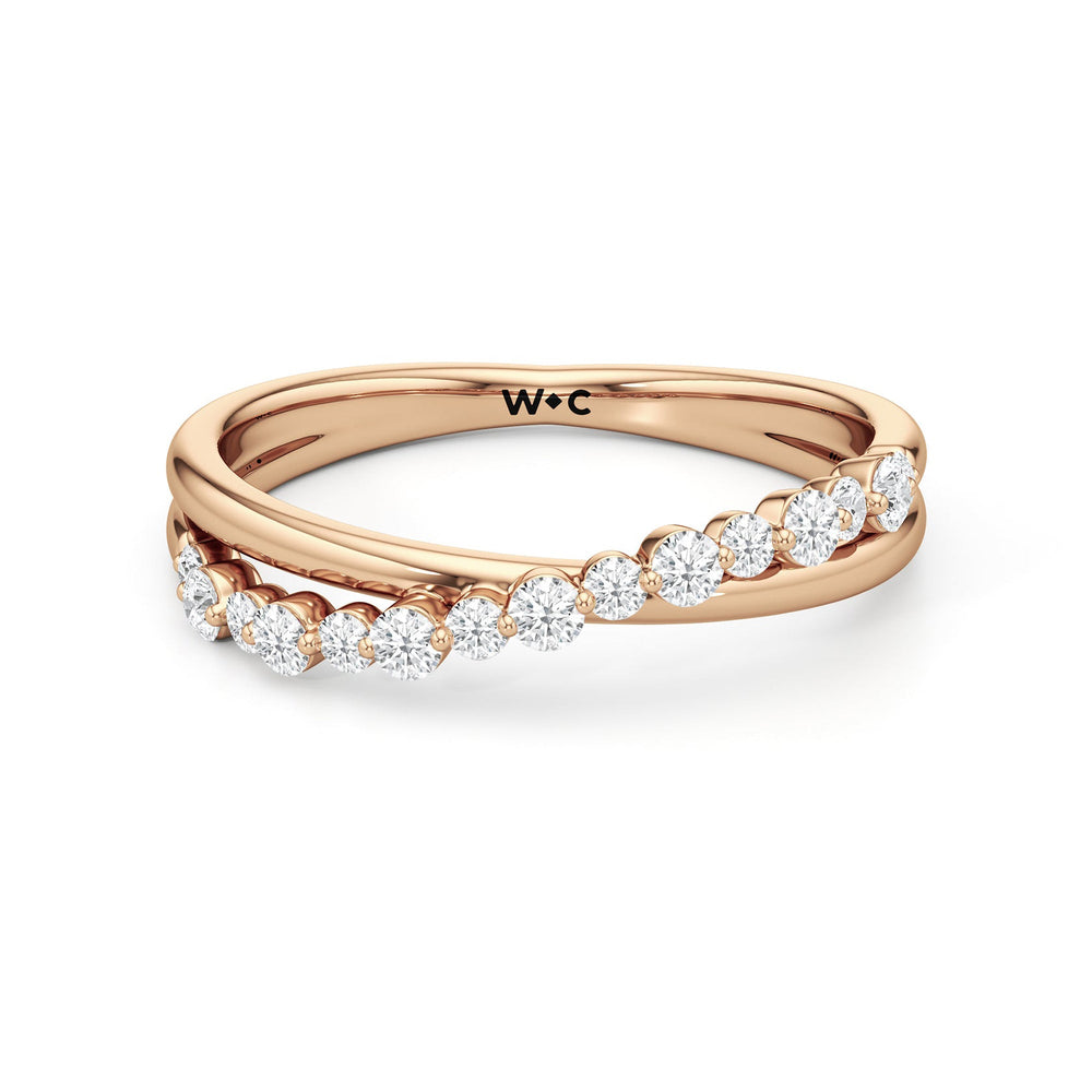 Diamond Line Criss Cross Ring with 14KT Rose Gold / Lab / 1/4 Cut Diamond in 14KT Rose Gold / Lab / 1/4 view 1
