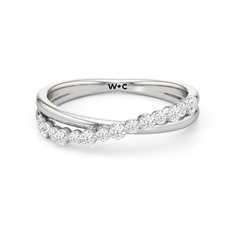 Diamond Line Criss Cross Ring with 14KT White Gold / Lab / 1/4 Cut Diamond in 14KT White Gold / Lab / 1/4 view 1
