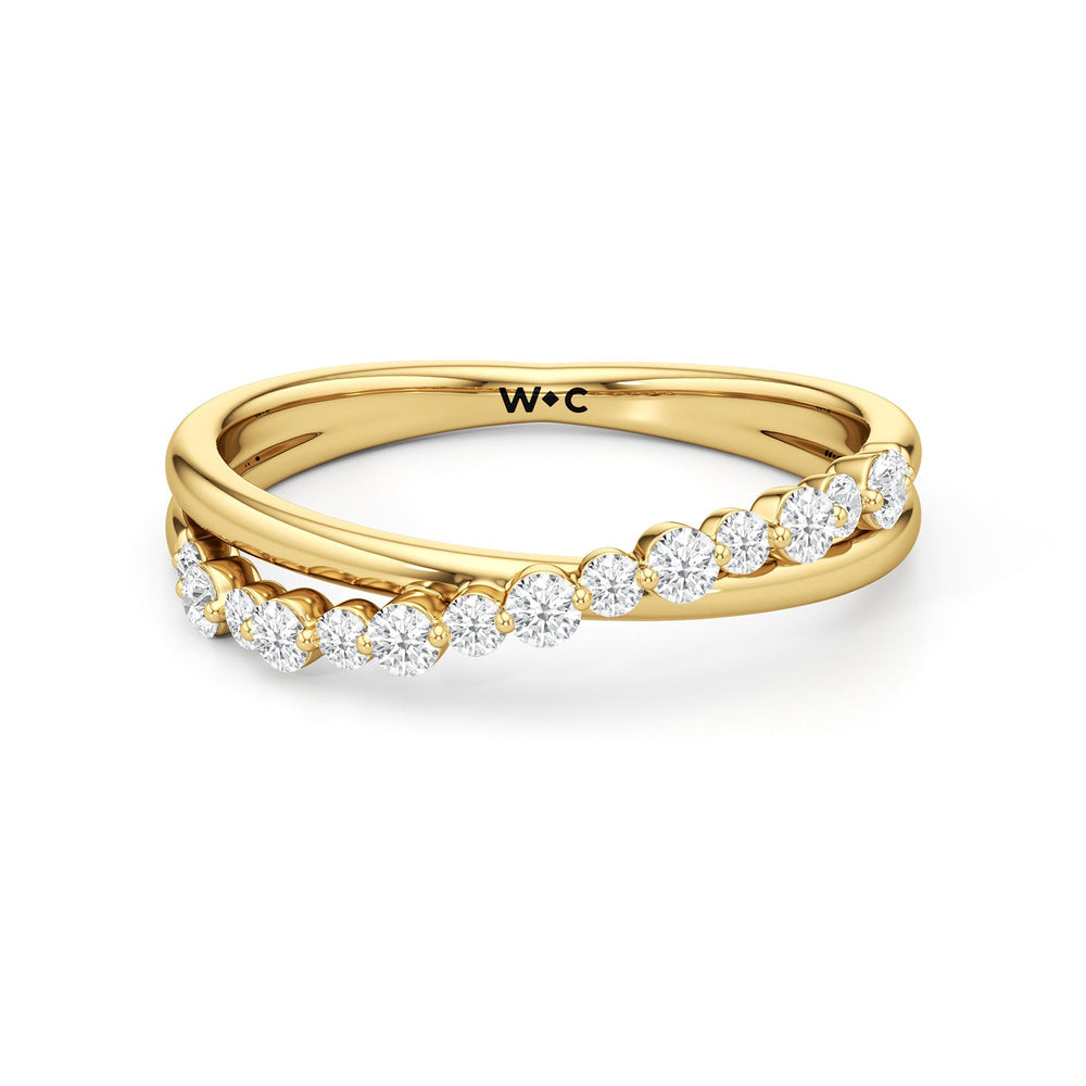 Diamond Line Criss Cross Ring with 14KT Yellow Gold / Lab / 1/4 Cut Diamond in 14KT Yellow Gold / Lab / 1/4 view 1
