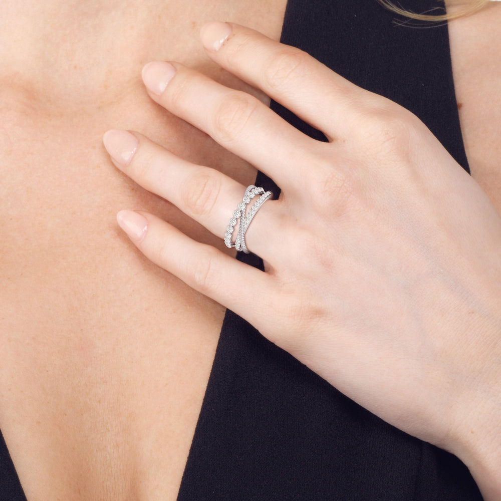 Model Wearing Diamond Line Criss Cross Ring view