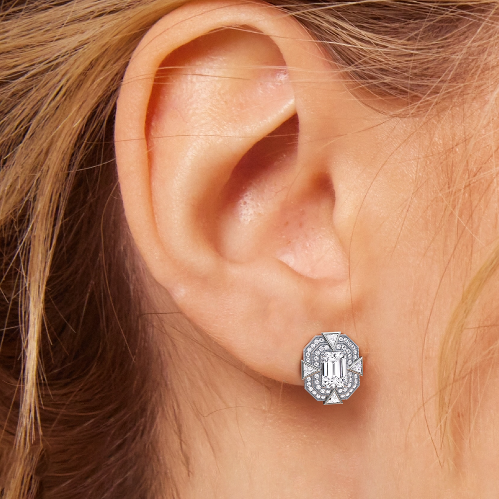 The Empire Earrings with 18KT White Gold / Lab / 5 1/2 Cut Diamond in 14KT White Gold / Lab / 5 1/2 view 3
