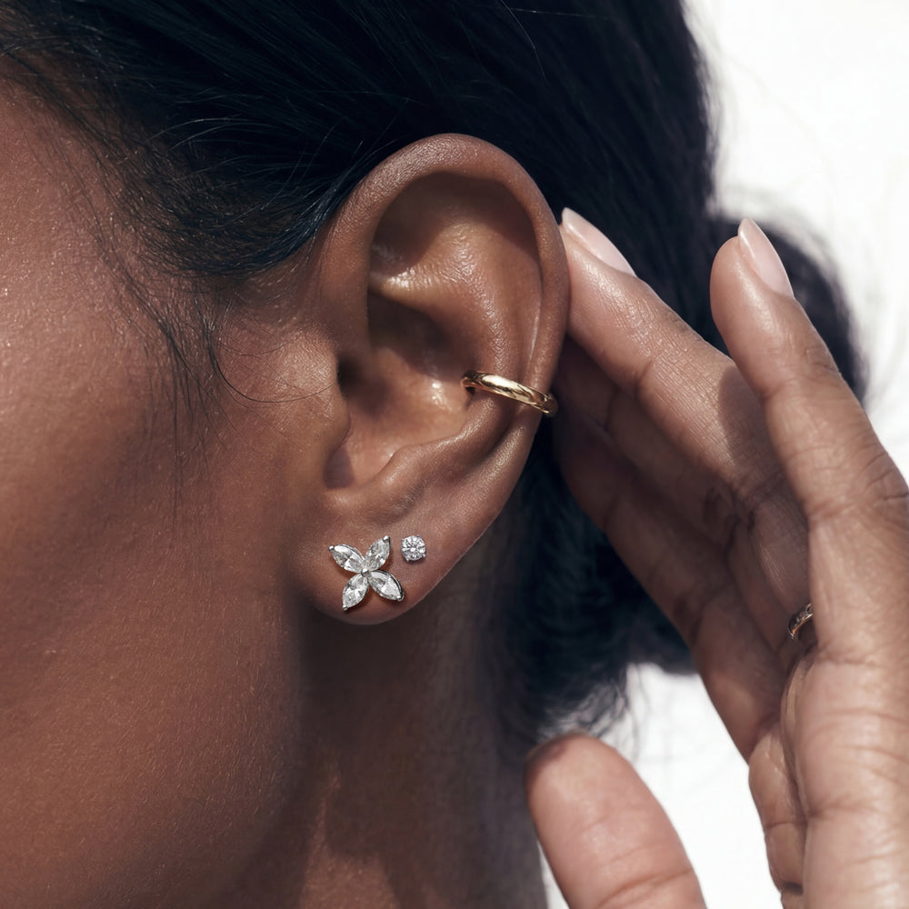 Wildflower Studs with 14KT White Gold / Lab / 1 Cut Diamond in 14KT White Gold / Lab / 1 view 3
