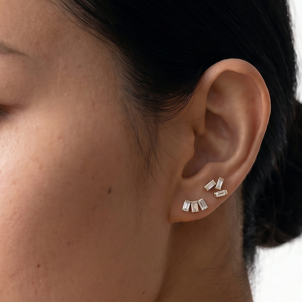 Trilogy Emerald Cut Climber Earrings with 14KT White Gold / Pair / 1 Cut Diamond in 14KT White Gold / Pair / 1 view 3
