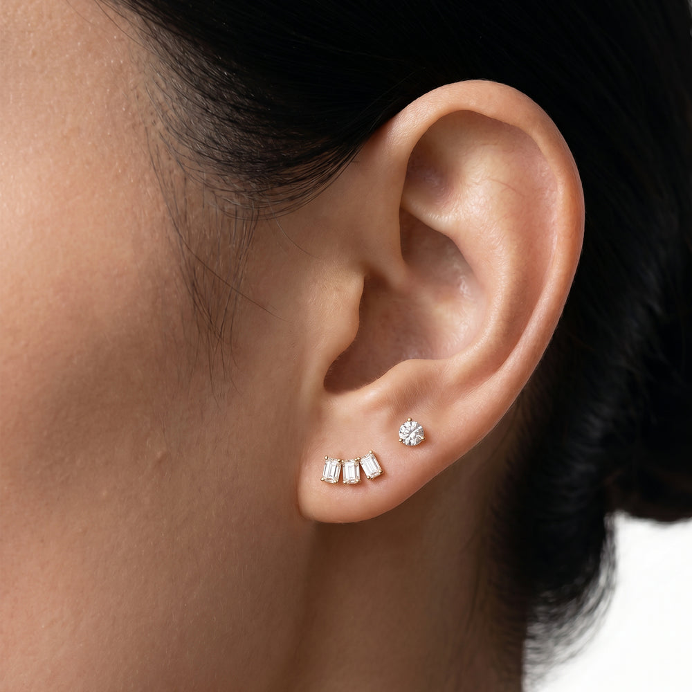 Trilogy Emerald Cut Climber Earrings with 14KT Yellow Gold / Pair / 1 Cut Diamond in 14KT Yellow Gold / Pair / 1 view 4
