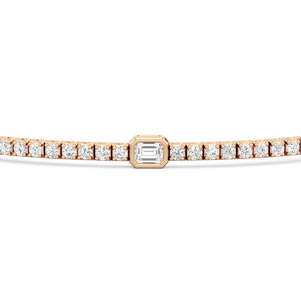 Emerald Station Tennis Bracelet with 4 Cut Diamond in 14KT Rose Gold view 6
