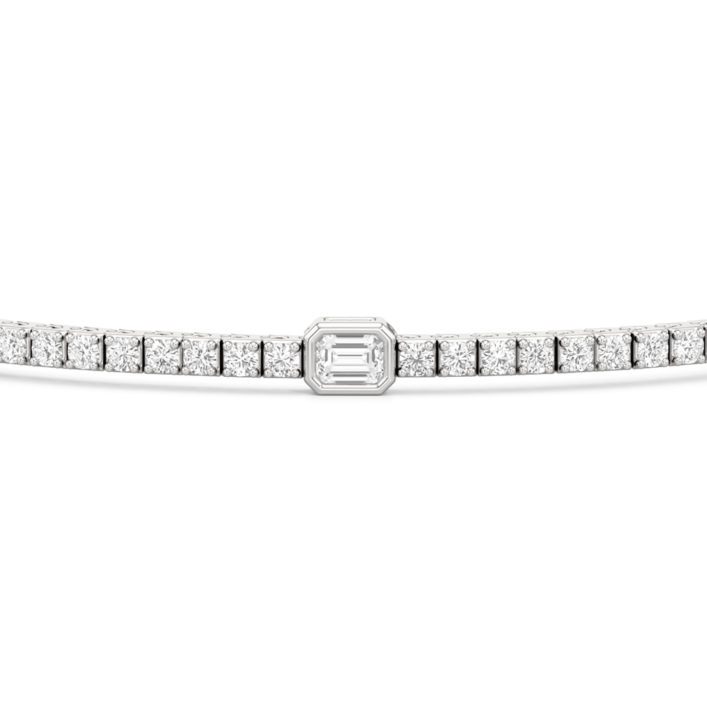 Emerald Station Tennis Bracelet with 4 Cut Diamond in 14KT White Gold view 6
