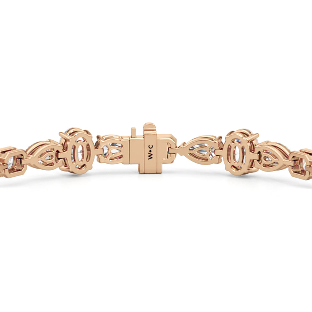 Pear Oval Sequenced with Bezeled Emerald Tennis Bracelet with Lab Cut Diamond in 14KT Rose Gold view 5
