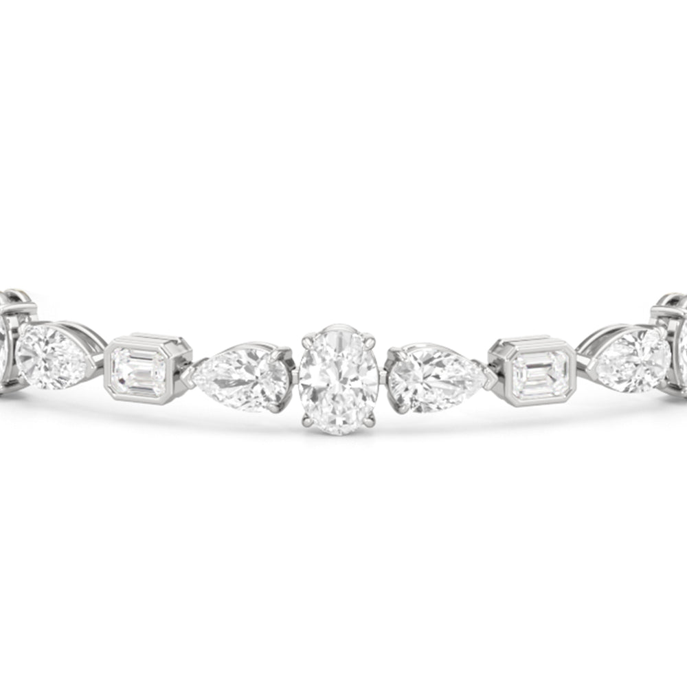 Pear Oval Sequenced with Bezeled Emerald Tennis Bracelet with Lab Cut Diamond in 14KT White Gold view 4
