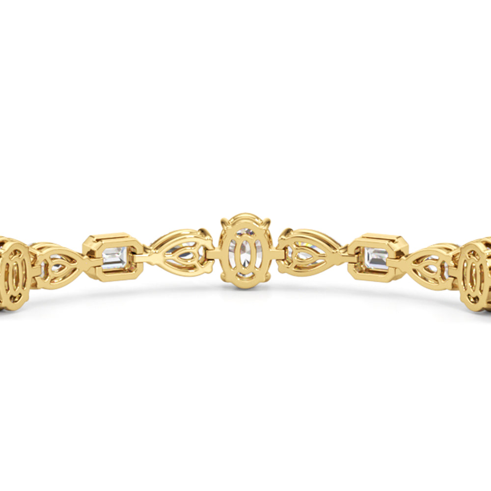Pear Oval Sequenced with Bezeled Emerald Tennis Bracelet with Lab Cut Diamond in 14KT Yellow Gold view 6
