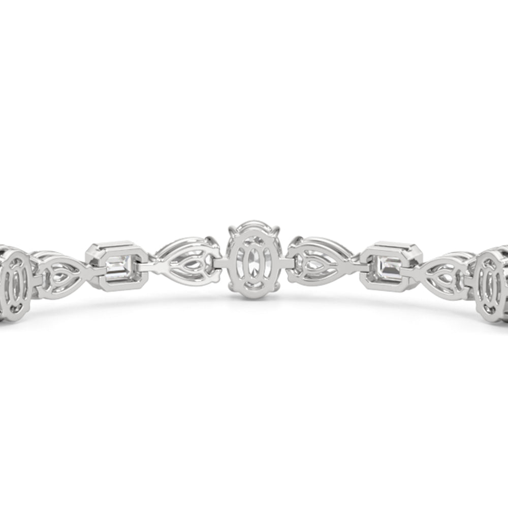 Pear Oval Sequenced with Bezeled Emerald Tennis Bracelet with Lab Cut Diamond in 14KT White Gold view 6
