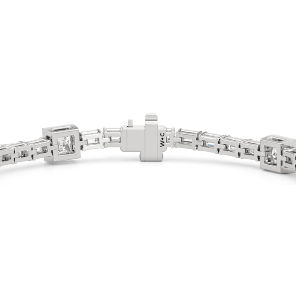 Bezeled Princess Station with Emeralds Tennis Bracelet with Lab Cut Diamond in 14KT White Gold view 5
