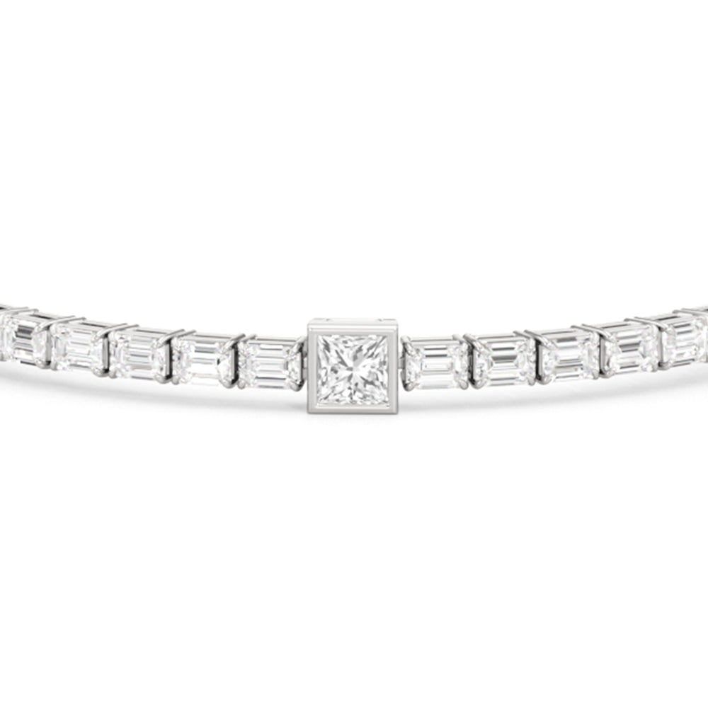 Bezeled Princess Station with Emeralds Tennis Bracelet with Lab Cut Diamond in 14KT White Gold view 4

