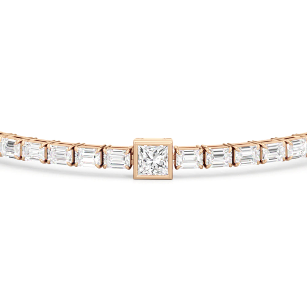 Bezeled Princess Station with Emeralds Tennis Bracelet with Lab Cut Diamond in 14KT Rose Gold view 4

