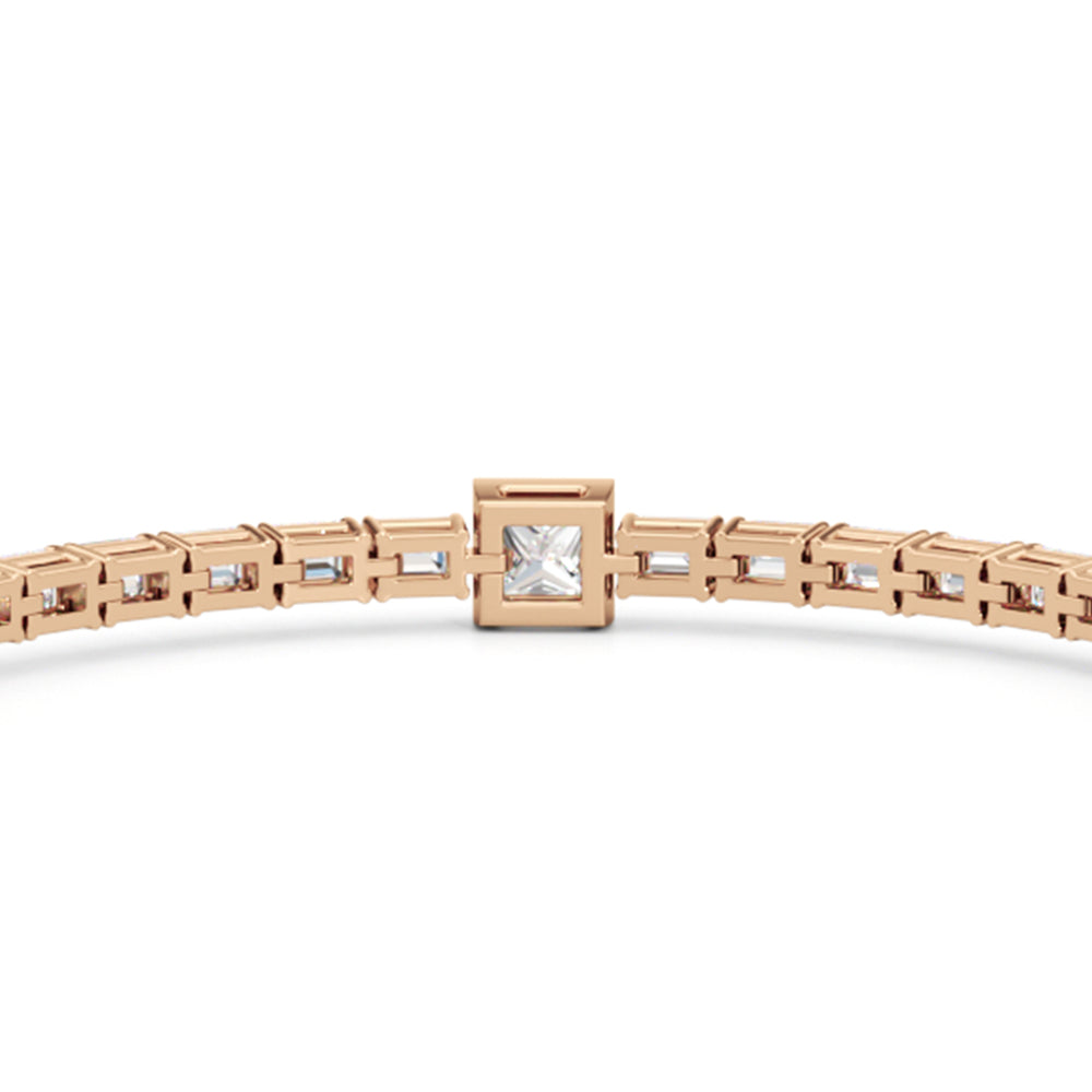 Bezeled Princess Station with Emeralds Tennis Bracelet with Lab Cut Diamond in 14KT Rose Gold view 6
