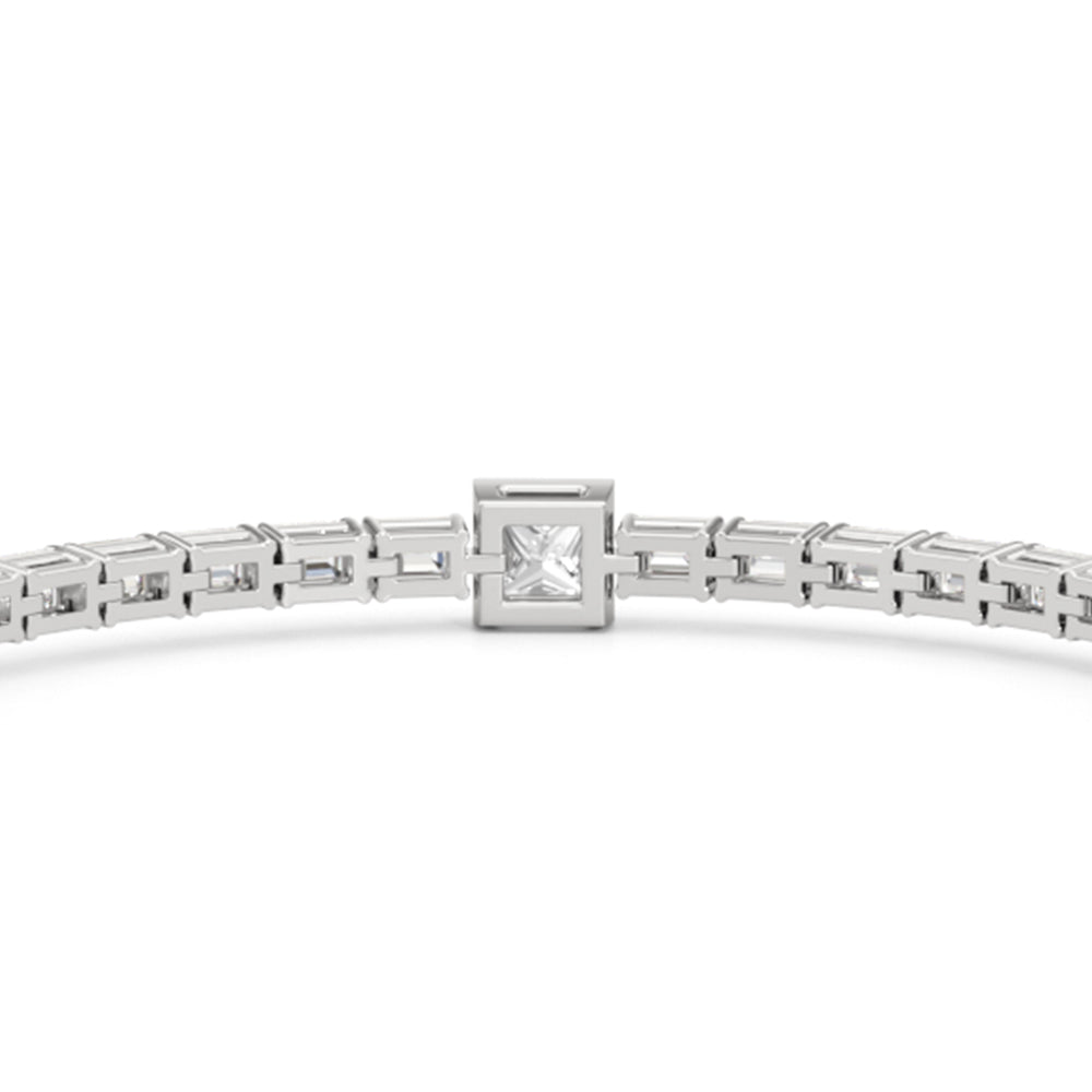 Bezeled Princess Station with Emeralds Tennis Bracelet with Lab Cut Diamond in 14KT White Gold view 6

