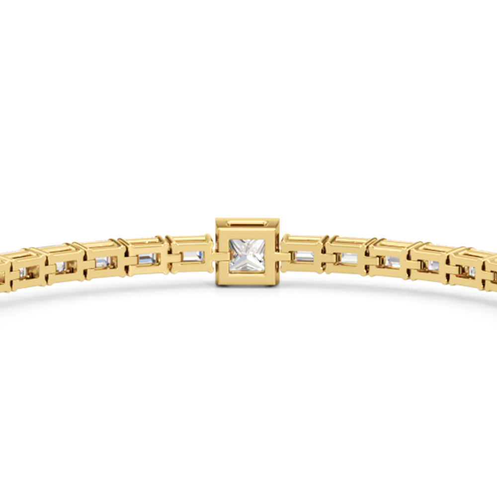 Bezeled Princess Station with Emeralds Tennis Bracelet with Lab Cut Diamond in 14KT Yellow Gold view 6

